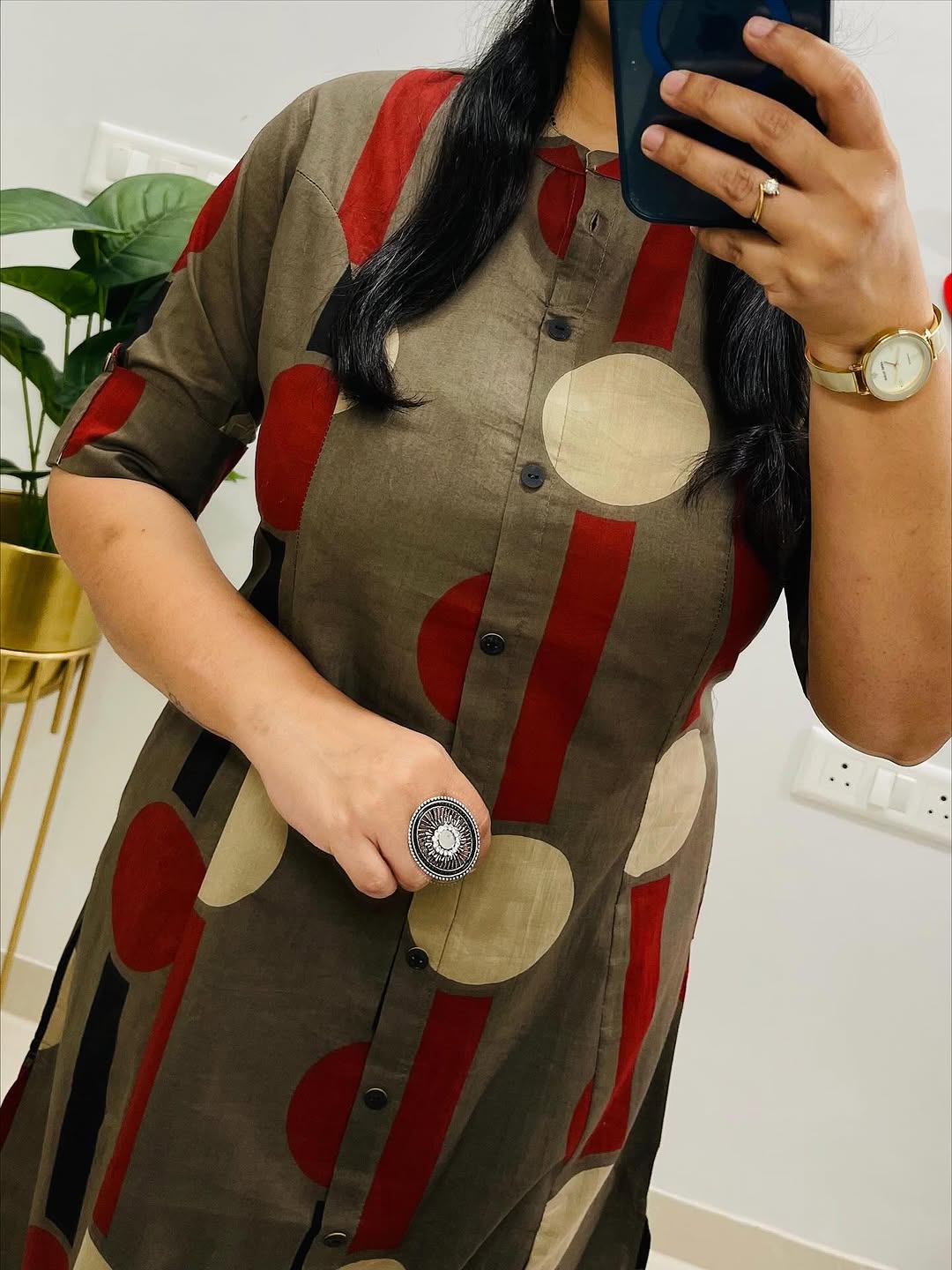 Olive Green Printed Kurta Set for Women with Pants