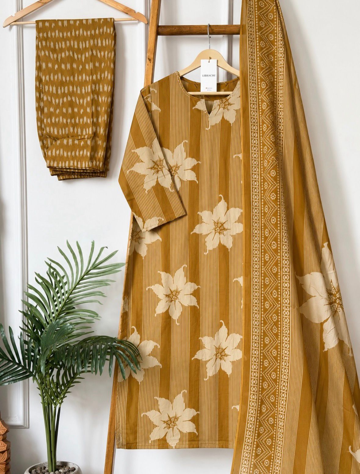 Mustard Yellow Floral Printed Kurta Pant Set with Dupatta for Women