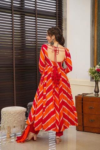 Orange Lehriya Cotton Kurta Set for Women