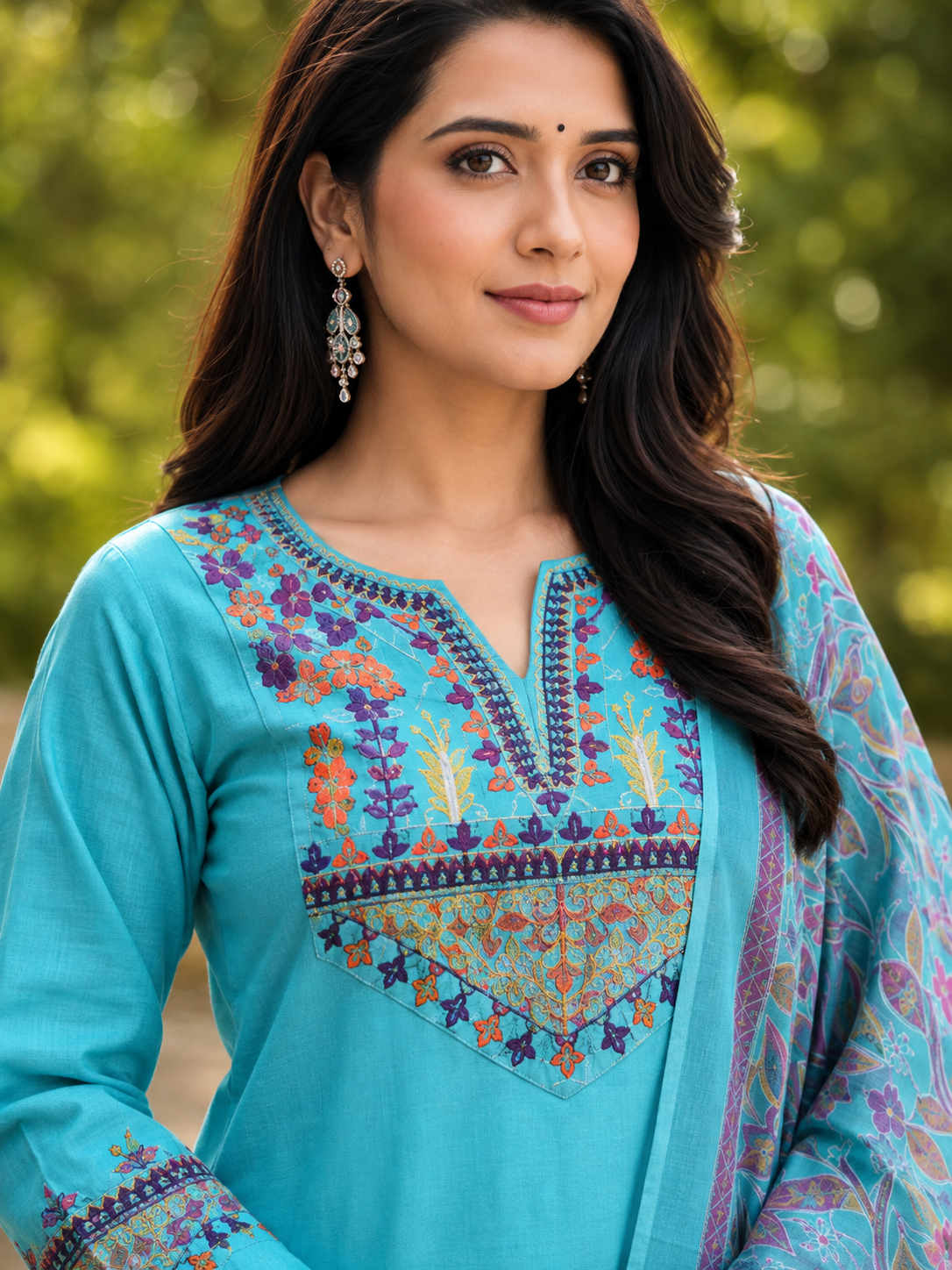 Turquoise Blue Embroidered Kurta Pant Set