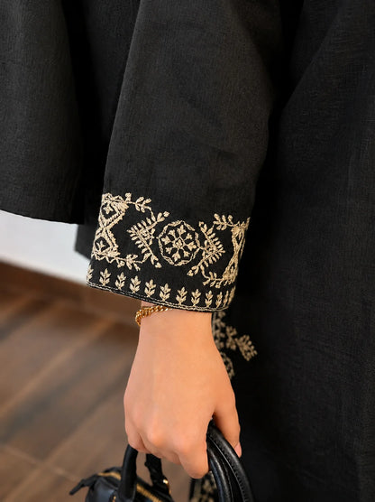 Embroidery Black Cotton Kurta Set with Palazzo Pants