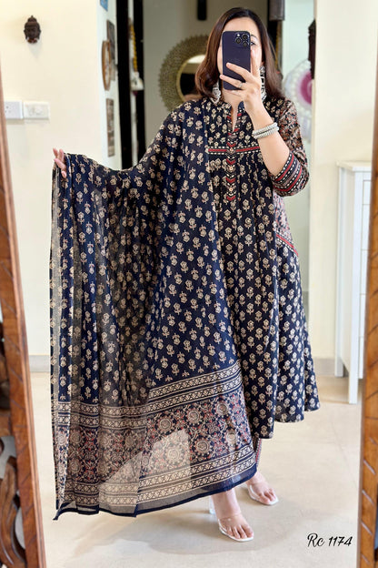 Blue  Kurta And Pant With Dupatta Set for Women's