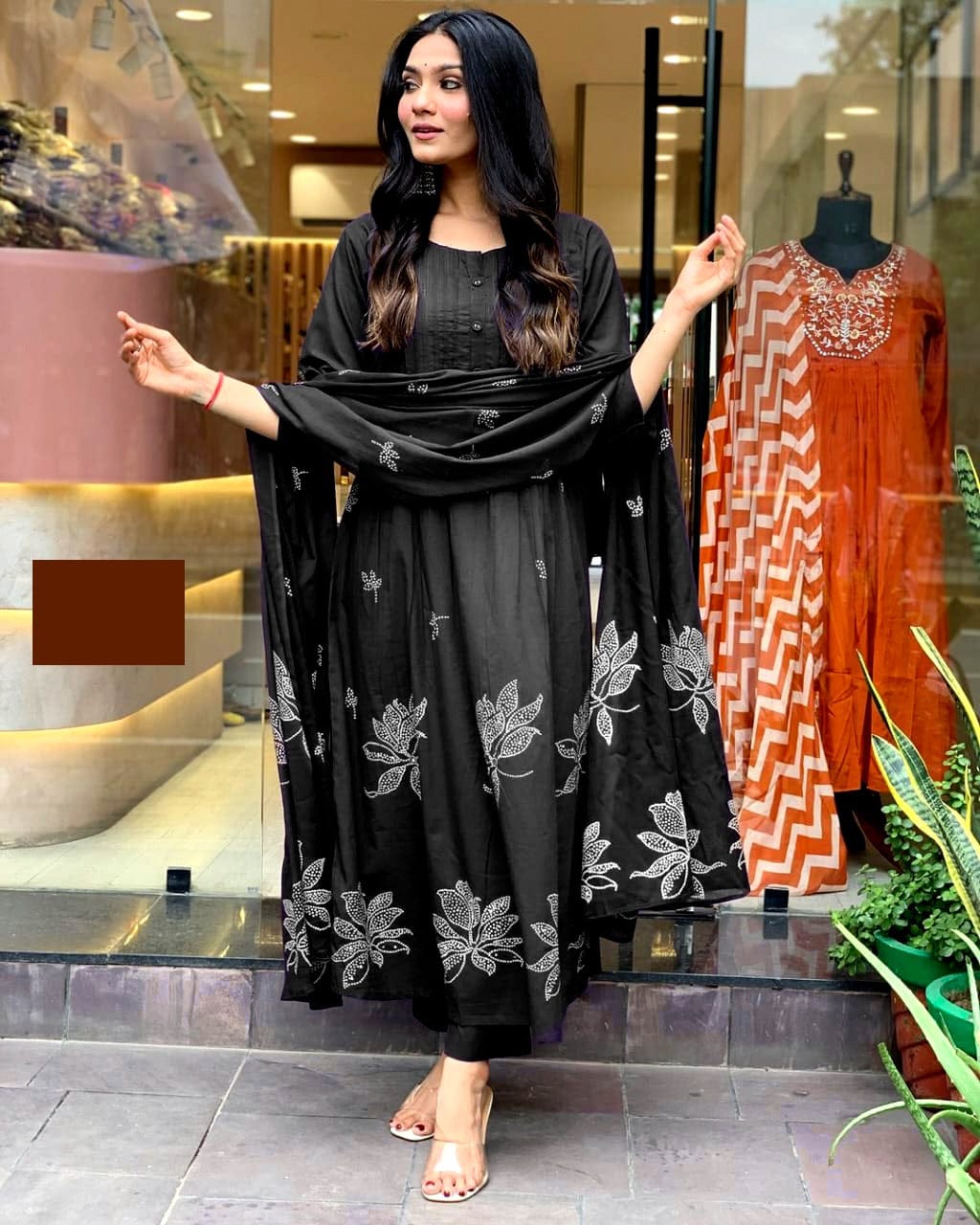 Premium Black Cotton Floral Printed Kurta Set