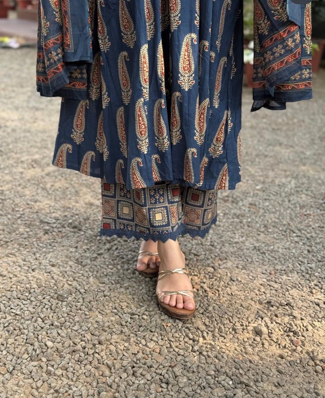 Elegant Navy Blue Ethnic Kurta Palazzo Set with Printed Dupatta