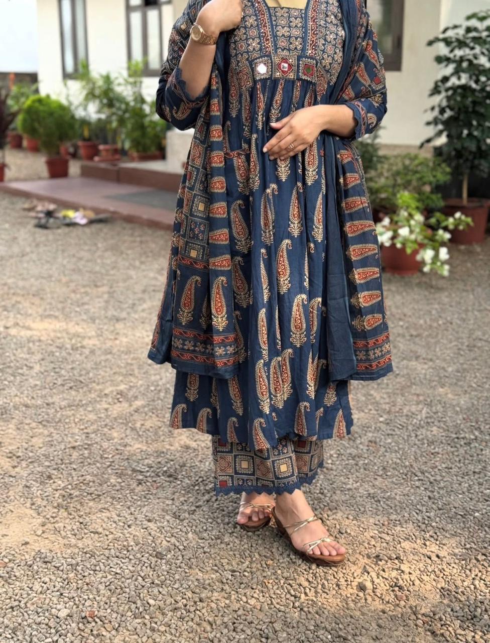 Elegant Navy Blue Ethnic Kurta Palazzo Set with Printed Dupatta