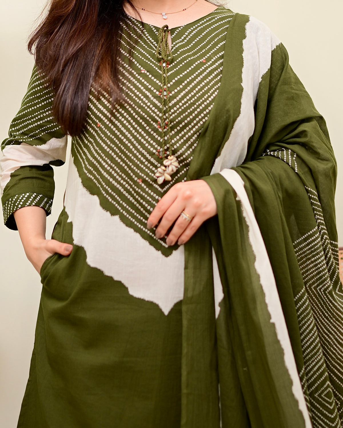 Olive Bandhej Aura Cotton Palazzo Suit