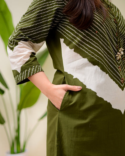 Olive Bandhej Aura Cotton Palazzo Suit
