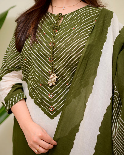 Olive Bandhej Aura Cotton Palazzo Suit